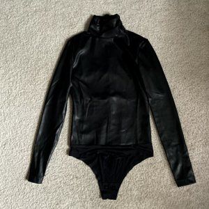 ALEXANDER WANG / Black Pleather Turtleneck Bodysuit